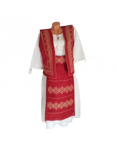 Costum traditional rosu set  cu motive geometrice3