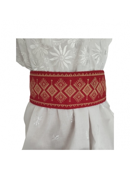 Costum traditional rosu set  cu motive geometrice3