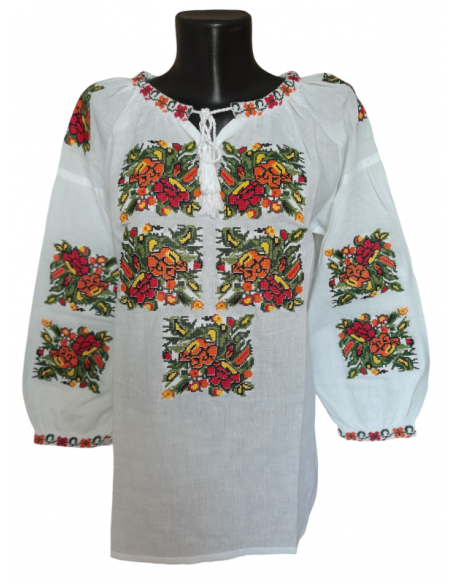 Ie traditionala românească mânecă trei sferturi din bumbac, broderie tradițională. Mărimi S-3XL.