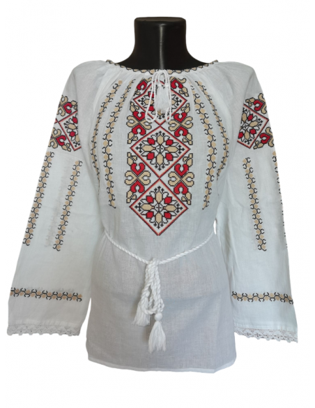 Ie traditionala românească mânecă lunga din bumbac, broderie tradițională. Mărimi S-3XL.