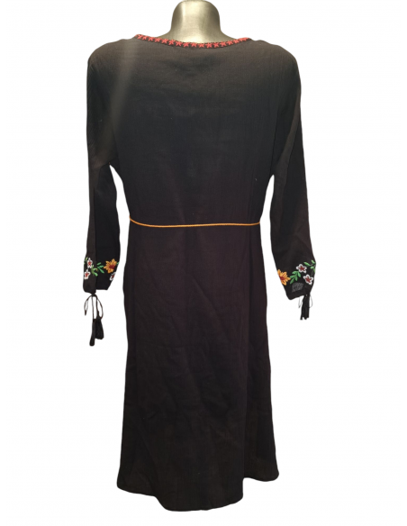 Rochie Traditionala neagra cu maneca lunga in marimi de la s la 3xl