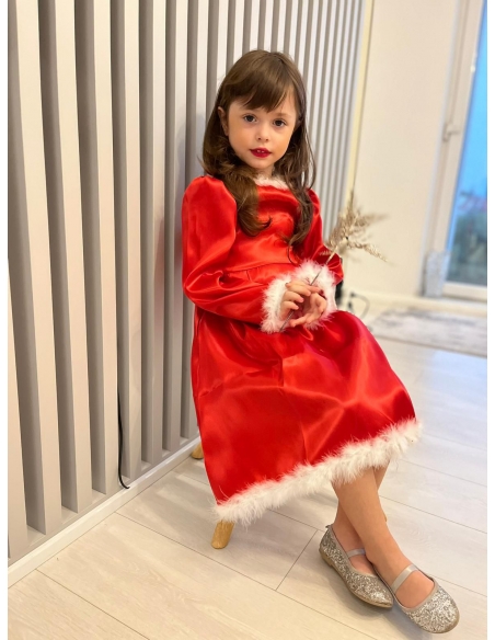 Costume Elegante de Crăciun pentru Fetițe - Rochița Rosie Crăciun  3-8 Ani
