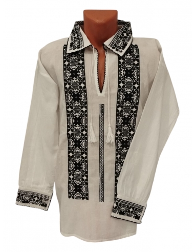 Set familie femeie si barbat cu maneca lunga de culoare alba cu broderie de culoare negra disponibile in marimi de la s la 3xl