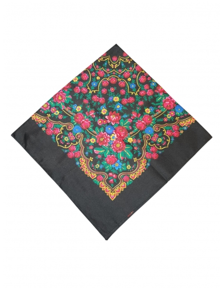 Batic traditional negru cu flori dimensiuni 75x75cm