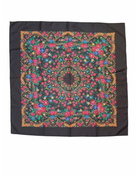 Batic traditional negru cu flori dimensiuni 75x75cm