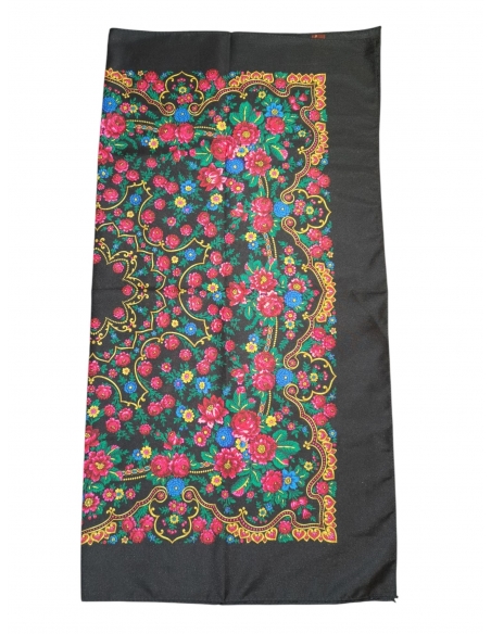 Batic traditional negru cu flori dimensiuni 75x75cm