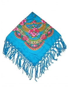 Batic traditional albastru cu flori si ciucuri dimensiuni...