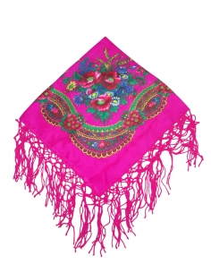 Batic traditional cu flori si ciucuri siclam dimensiuni 75x75cm