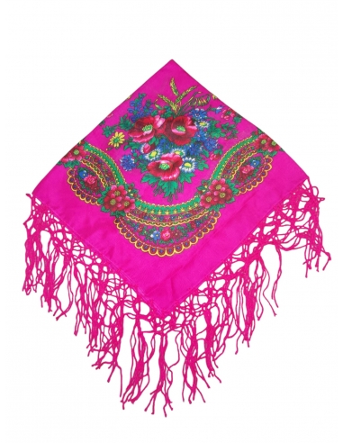 Batic traditional cu flori si ciucuri siclam dimensiuni 75x75cm