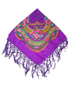 Batic traditional cu flori si ciucuri mov dimensiuni 75x75cm