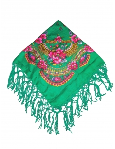 Batic traditional cu flori si ciucuri verde dimensiuni 75x75cm