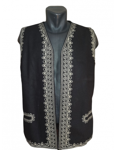 vesta romaneasca traditionala neagra cu broderie bej disponibila in marimi S,M,L,XL,XXL,3XL,4XL