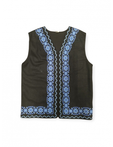 Vesta traditionala neagra cu motive geometrice albastre