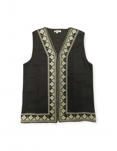 Vesta traditionala neagra cu motive geometrice bej marimi disponibile de la s la 4xl