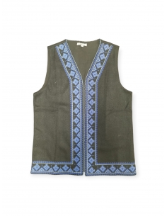 Vesta traditionala neagra cu motive geometrice alb