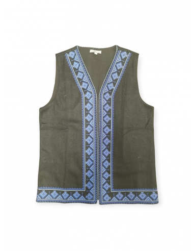 Vesta traditionala neagra cu motive geometrice alb