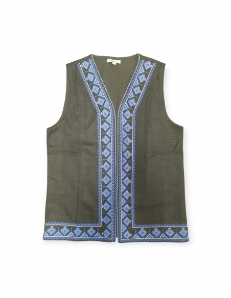 Vesta traditionala neagra cu motive geometrice alb