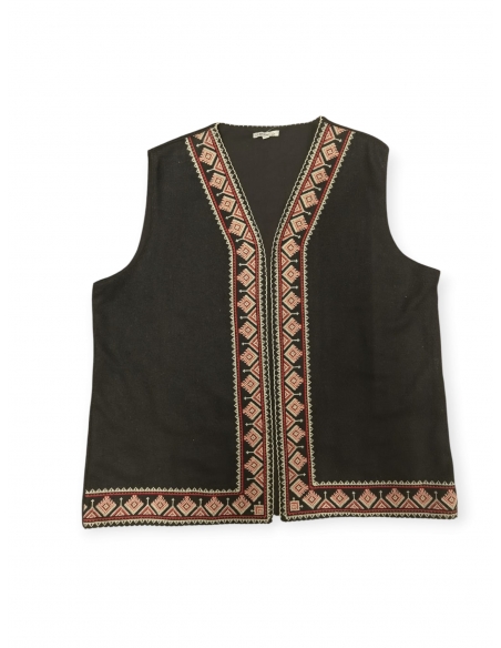 Vesta traditionala neagra cu motive geometrice rosu bej