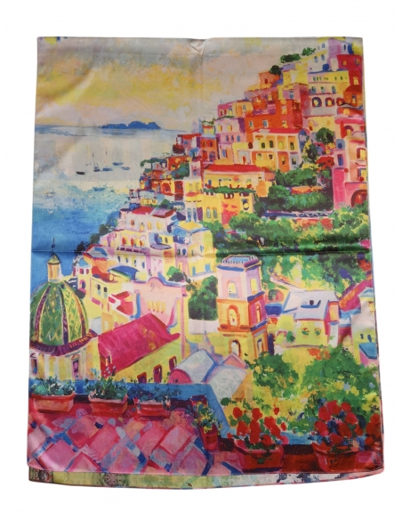 Esarfa din matase colorata multicolora cu diferite desene si imagini cu flori. Material matase 100/100,