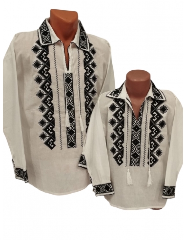Set Tradițional II Tată-Fiu – Model Brodat Alb-Negru