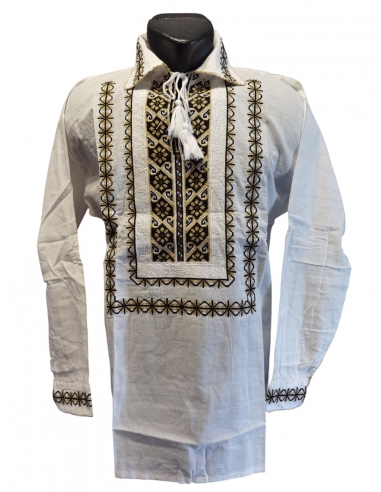 Ie Tradițională Bărbătească cu Broderie Neagră și Bej – Mărimi S-3XL
