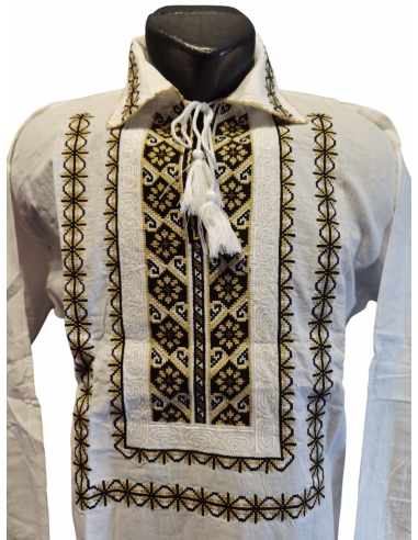 Ie Tradițională Bărbătească cu Broderie Neagră și Bej – Mărimi S-3XL
