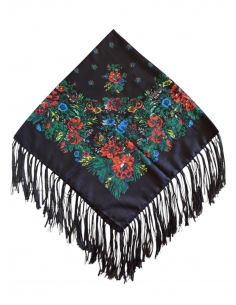 Batic traditional inflorat negru cu flori