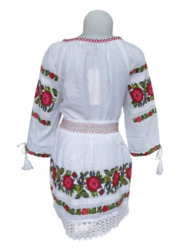 Costum Tradițional Fetiță - Ie Albă cu Broderie și Fustă Asortată, 0-16 Ani