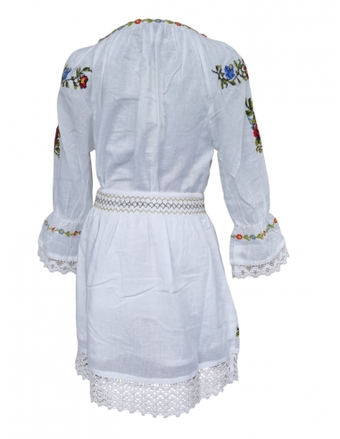 Costum Tradițional Fetiță - Ie Albă cu Broderie și Fustă Asortată, 0-16 Ani