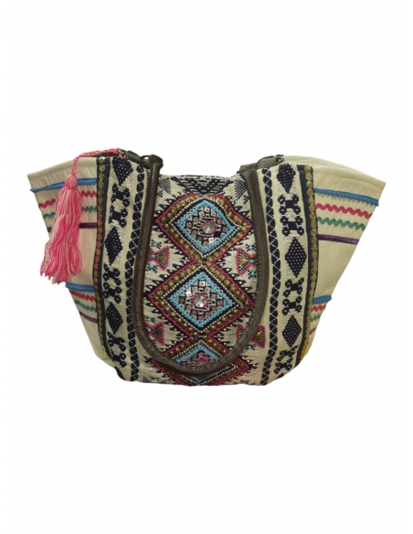 Geantă Etno de Damă cu Motive Tradiționale Cusute Manual – Model Unicat, Stil Boho Chic