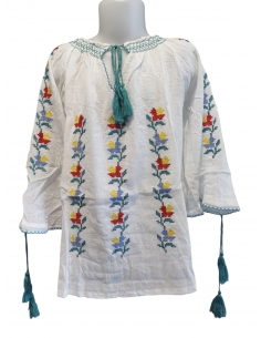Ie Tradițională Fetiță – Broderie Florală Multicoloră, 100% Bumbac, Mărime Universală