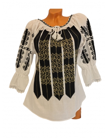 Ie Tradițională Românească de Damă – Broderie Verde cu Model Geometric – Mărimi S-3XL