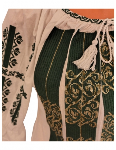 Ie Tradițională Românească de Damă – Broderie Verde cu Model Geometric – Mărimi S-3XL