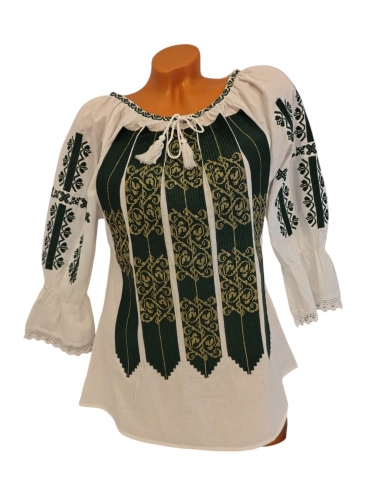 Ie Tradițională Românească de Damă – Broderie Neagra cu Model Geometric – Mărimi S-3XL