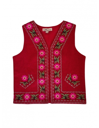 Vestă Tradițională Românească Fetițe – Roșie cu Broderie Florală – Mărimi 0-16 Ani