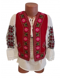 Vestă Tradițională Românească Fetițe – Roșie cu Broderie Florală – Mărimi 0-16 Ani