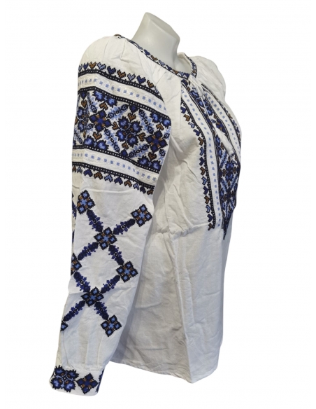 Ie Tradițională Românească cu Broderie Albastră – Model Autentic, Mărimi S-3XL