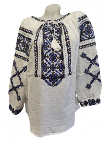 Ie Tradițională Românească cu Broderie Albastră – Model Autentic, Mărimi S-3XL
