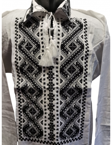 Ie tradițională românească bărbătească, broderie alb-negru, mărimi S–3XL