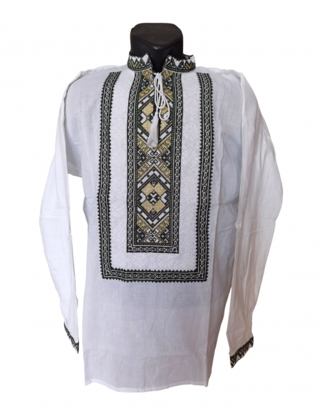 Ie tradițională bărbătească cu guler tip tunică, broderie verde cu auriu – mărimi S-3XL