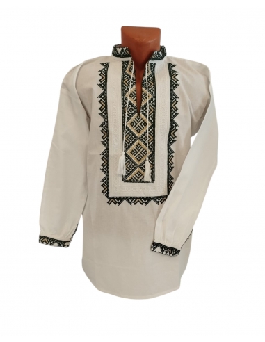 Ie tradițională  cu guler tip tunică, broderie verde cu auriu – mărimi S-3XL
