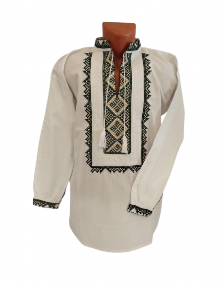 Ie tradițională  cu guler tip tunică, broderie verde cu auriu – mărimi S-3XL