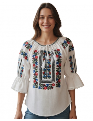 ie romaneasca de dama brodata cu motive florale