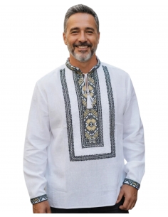 Ie tradițională bărbătească cu guler tip tunică, broderie verde cu auriu – mărimi S-3XL