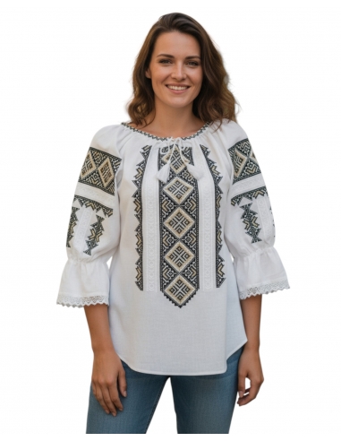 Ie Traditionala cu broderie in culori verde cu auriu marimi de la s la 3xl