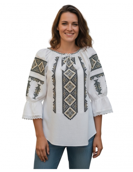 Ie Traditionala cu broderie in culori verde cu auriu marimi de la s la 3xl