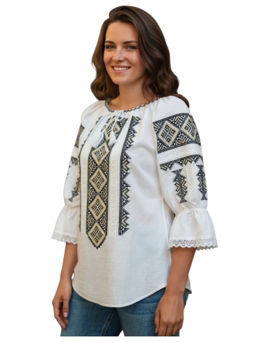 Ie tradițională bărbătească cu guler tip tunică, broderie verde cu auriu – mărimi S-3XL