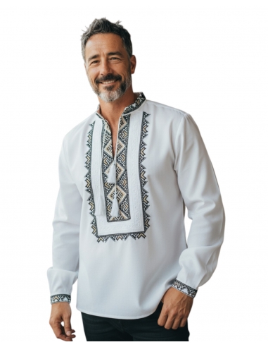 Ie tradițională cu guler tip tunică, broderie verde cu auriu – mărimi S-3XL