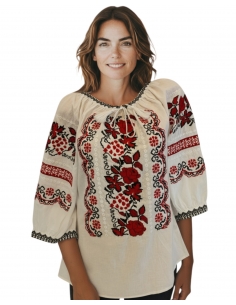 Ie Tradițională Românească de Damă – Broderie Roșie cu Flori și Motive Populare – Mărimi S-3XL