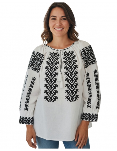 Ie traditionala romaneasca maneca lunga cu broderie neagra